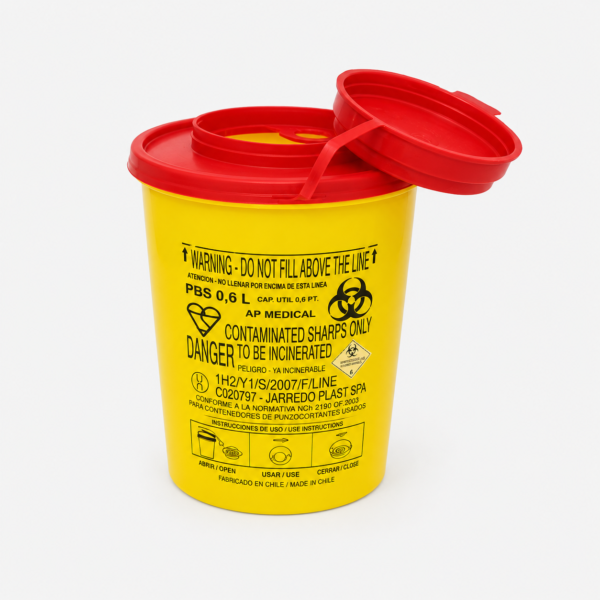Contenedor de seguridad para agujas usadas 0,6 litros desechable