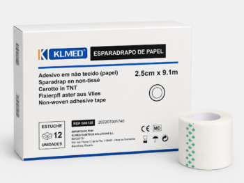 esparadrapo_papel_2.5x9.1 Esparadrapo de Papel Hipoalergénico para Fijación de Apósitos 2,5 cm x 9,1 m – Estuche 12 Unidad