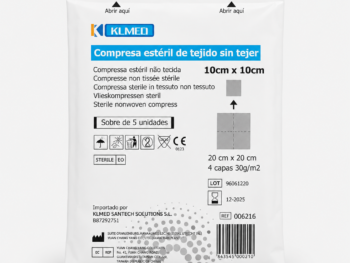 gasas_tst_esteril_10x10 Gasas Estériles de Tejido Sin Tejer 10 x 10 cm – Caja 800 Gasas (160 Sobres de 5 Unidades)