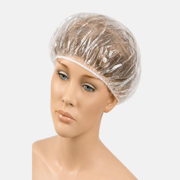 Gorro de Ducha Desechable Plegado Transparente de Plástico – Bolsa 100 Unidades