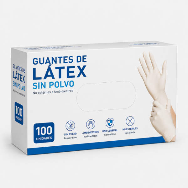 Guantes de Látex Sin Polvo Desechables Blancos – Caja 100 Unidades