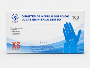 Guantes de Nitrilo Azul Sin Polvo Talla XS Caja de 100 Unidades