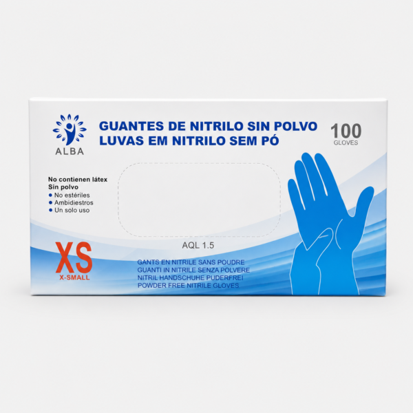 Guantes de Nitrilo Azul Sin Polvo Talla XS Caja de 100 Unidades