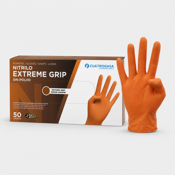 Guantes de Nitrilo Naranja Extreme Grip Sin Polvo Caja 50 Unidades