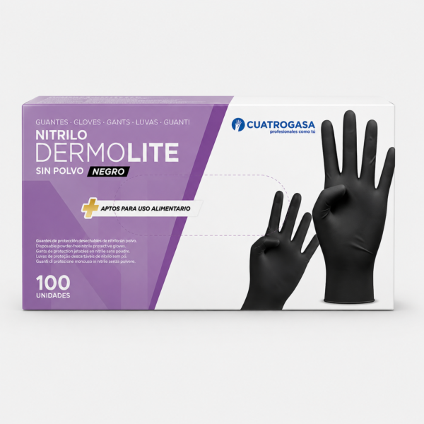 guantes_nitrilo_negro_dermolite Guantes Dermolite de Nitrilo Negro Profesional 3,5 g Sin Polvo