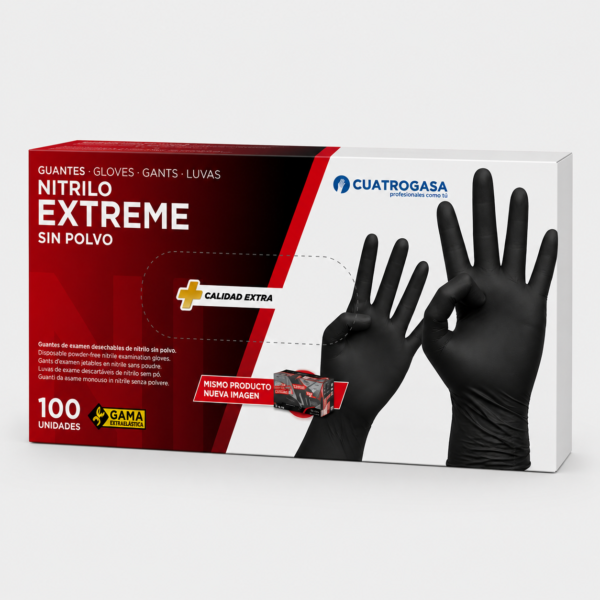 Guantes Extreme de Nitrilo Negro Extra Resistente 5,8 g Sin Polvo