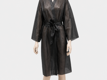 Kimono Desechable Negro con Bolsillo y Cinturón de Ajuste – Pack de 10 Unidades