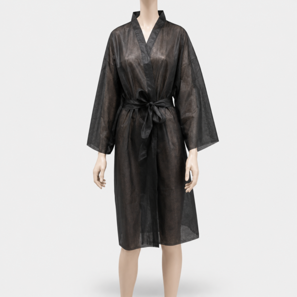 Kimono Desechable Negro con Bolsillo y Cinturón de Ajuste – Pack de 10 Unidades