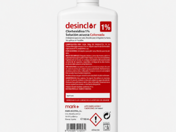 desinclor_acuosa_color_1% Clorhexidina acuosa coloreada 1% 500 ml – Antiséptico para piel sana