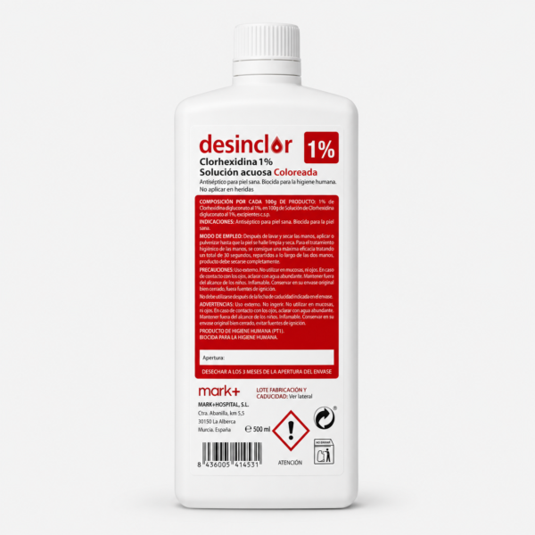 Clorhexidina acuosa coloreada 1% 500 ml – Antiséptico para piel sana