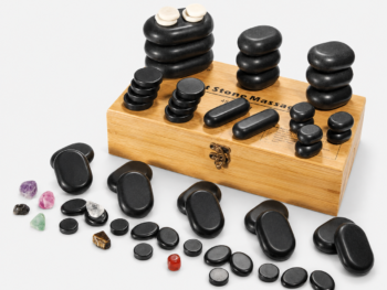 Set de 60 Piedras de Basalto para Masaje en Caja de Madera